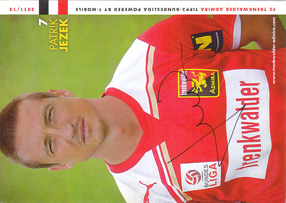 Patrik Jezek Admira Wacker 2011/12 Podpisova karta autogram