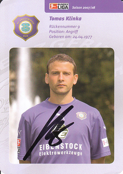 Tomas Klinka FC Erzgebirge Aue 2007/08 Podpisova karta autogram