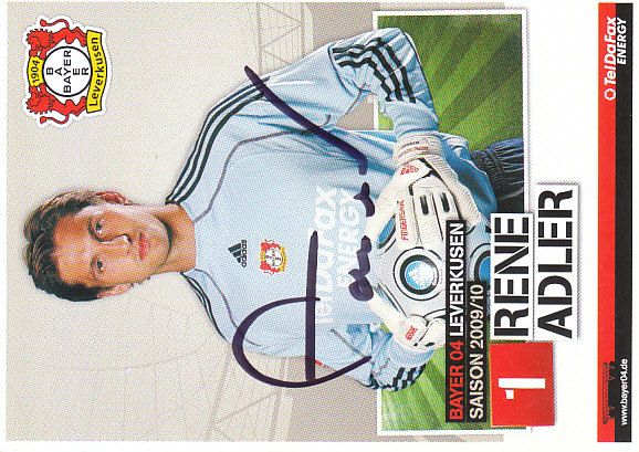 Rene Adler Bayer 04 Leverkusen 2009/10 Podpisova karta Autogram