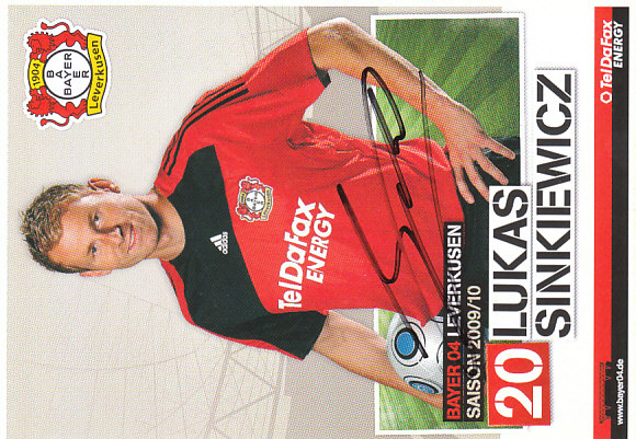 Lukas Sinkiewicz Bayer 04 Leverkusen 2009/10 Podpisova karta Autogram
