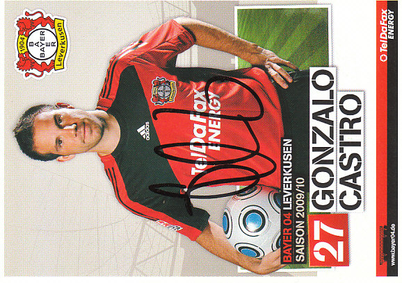 Gonzalo Castro Bayer 04 Leverkusen 2009/10 Podpisova karta Autogram