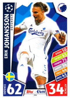 Erik Johansson FC Kobenhavn 2017/18 Topps Match Attax CL #294