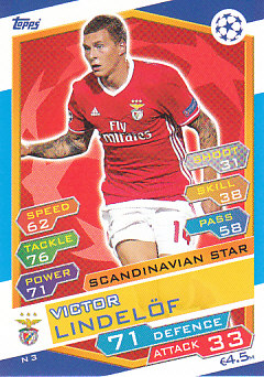 Victor Lindelof SL Benfica 2016/17 Topps Match Attax CL Scandinavian Sta #N03