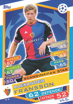 Alexander Fransson FC Basel 2016/17 Topps Match Attax CL Scandinavian Sta #N05