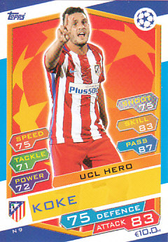 Koke Atletico Madrid 2016/17 Topps Match Attax CL UCL Hero #N09