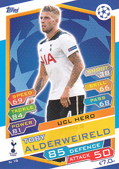 Toby Alderweireld Tottenham Hotspur 2016/17 Topps Match Attax CL UCL Hero #N16