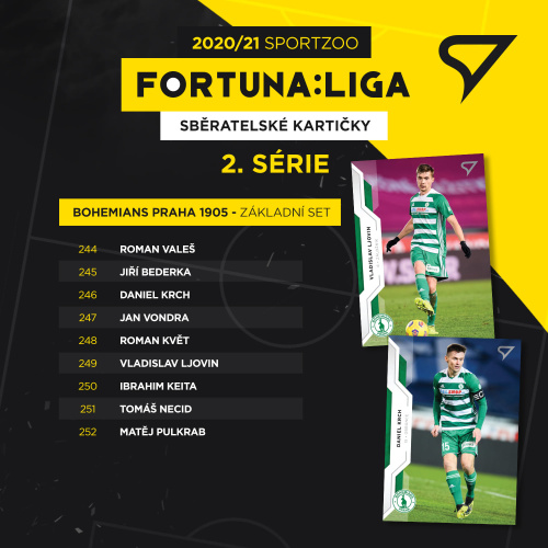 Bohemians kompletní set 9 karet SportZoo FORTUNA:LIGA 2020/21 2. serie
