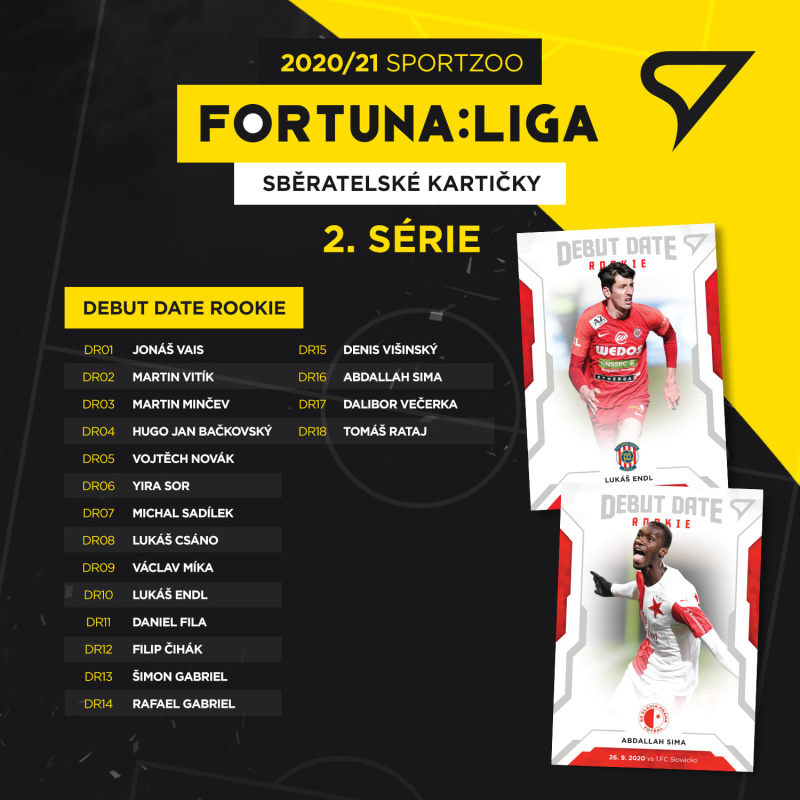 Debut Date Rookie kompletní set 18 karet SportZoo FORTUNA:LIGA 2020/21