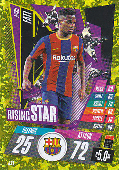 Ansu Fati FC Barcelona 2020/21 Topps Match Attax CL Rising Stars #RS01