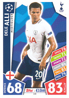 Dele Alli Tottenham Hotspur 2017/18 Topps Match Attax CL #135