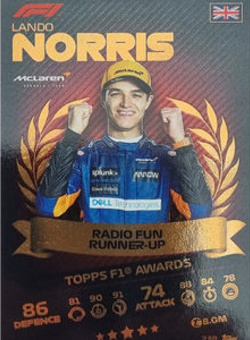 Lando Norris Topps F1 Turbo Attax 2021 TOPPS F1 Awards #238