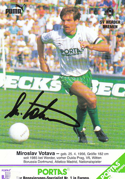 Miroslav Votava Werder Bremen 1988/89 Podpisova karta autogram