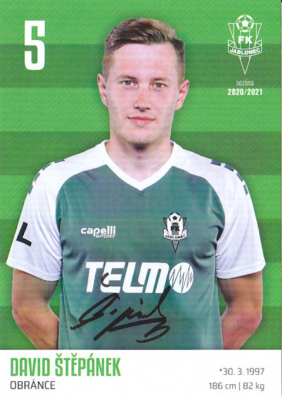 David Stepanek FK Jablonec 2020/21 Podpisova karta Autogram