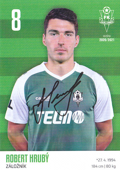 Robert Hruby FK Jablonec 2020/21 Podpisova karta Autogram