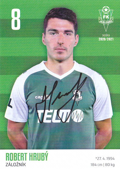 Robert Hruby FK Jablonec 2020/21 Podpisova karta Autogram