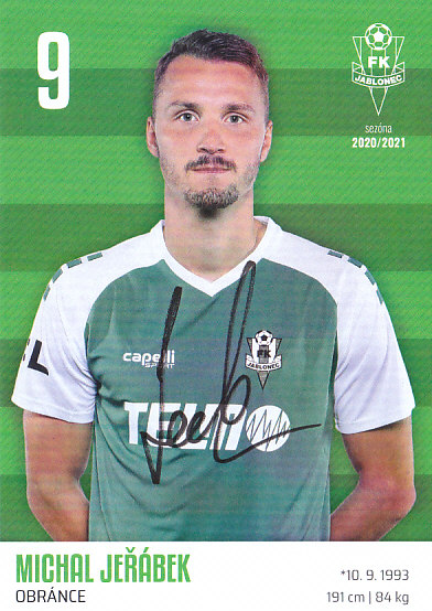 Michal Jerabek FK Jablonec 2020/21 Podpisova karta Autogram