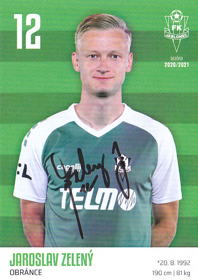 Jaroslav Zeleny FK Jablonec 2020/21 Podpisova karta Autogram