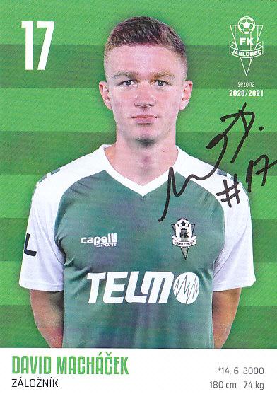 David Machacek FK Jablonec 2020/21 Podpisova karta Autogram