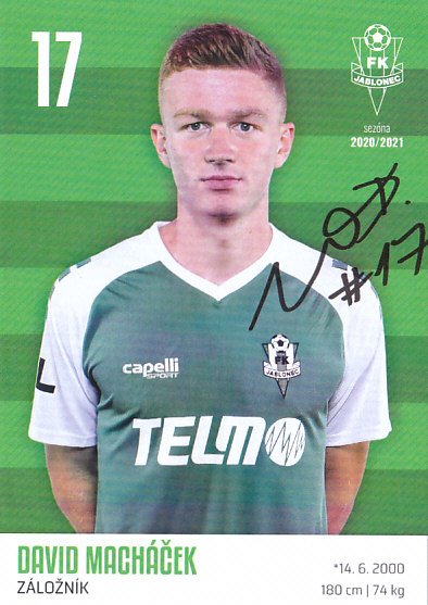 David Machacek FK Jablonec 2020/21 Podpisova karta Autogram