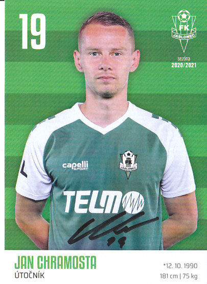 Jan Chramosta FK Jablonec 2020/21 Podpisova karta Autogram