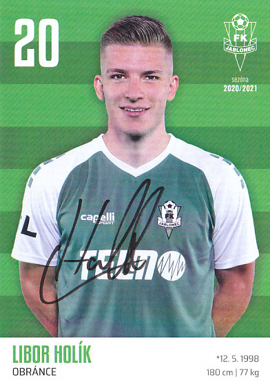 Libor Holik FK Jablonec 2020/21 Podpisova karta Autogram