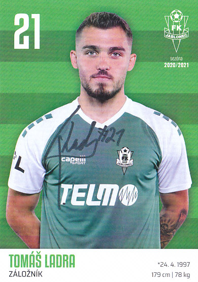 Tomas Ladra FK Jablonec 2020/21 Podpisova karta Autogram