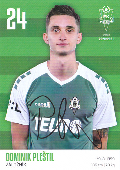 Dominik Plestil FK Jablonec 2020/21 Podpisova karta Autogram