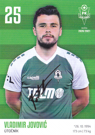 Vladimir Jovovic FK Jablonec 2020/21 Podpisova karta Autogram
