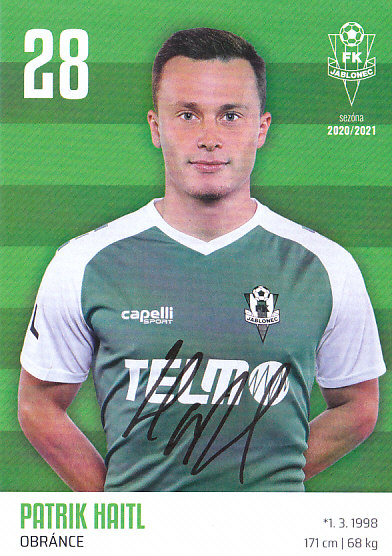 Patrik Haitl FK Jablonec 2020/21 Podpisova karta Autogram