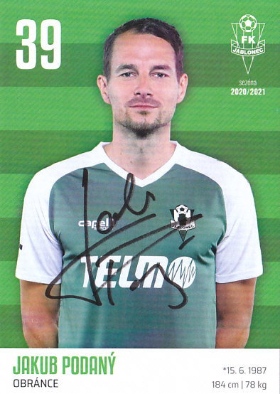 Jakub Podany FK Jablonec 2020/21 Podpisova karta Autogram