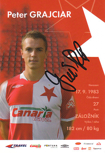 Peter Grajciar SK Slavia Praha 2008/09 Podpisova karta Autogram