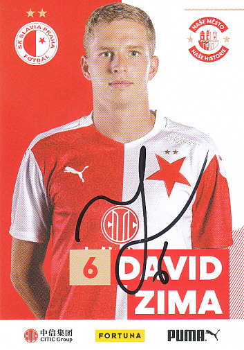 David Zima SK Slavia Praha 2020/21 Podpisova karta Autogram