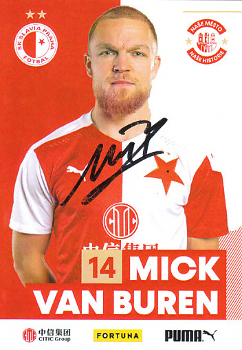 Mick van Buren SK Slavia Praha 2020/21 Podpisova karta Autogram