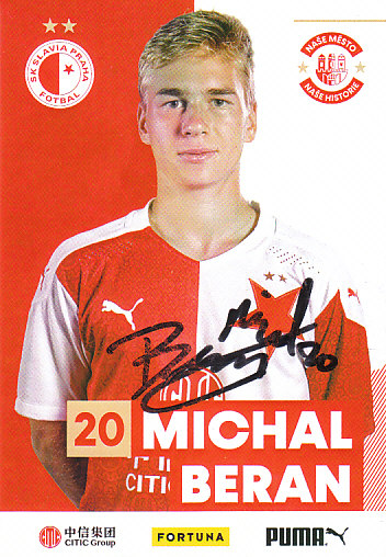 Michal Beran SK Slavia Praha 2020/21 Podpisova karta Autogram