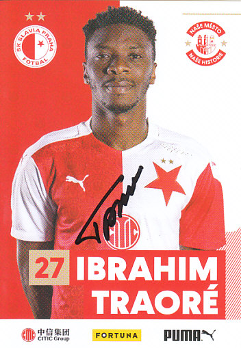 Ibrahim Traore SK Slavia Praha 2020/21 Podpisova karta Autogram