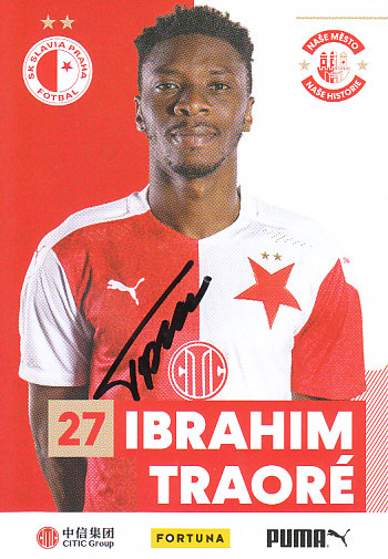 Ibrahim Traore SK Slavia Praha 2020/21 Podpisova karta Autogram