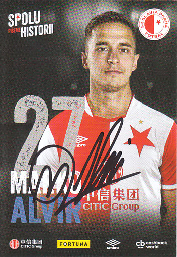 Marko Alvir SK Slavia Praha 2018/19 podzim Podpisova karta Autogram
