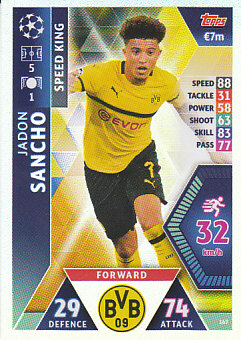 Jadon Sancho Borussia Dortmund 2018/19 Topps Match Attax CL Speed King #167
