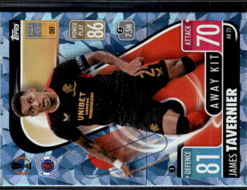 James Tavernier Rangers Glasgow 2021/22 Topps Match Attax ChL Extra Away Kit / Crystal Parallel #AK23