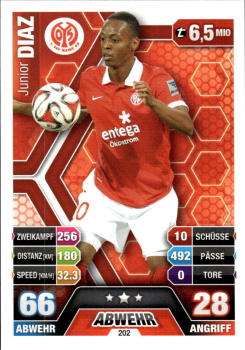 Junior Diaz 1. FSV Mainz 05 2014/15 Topps MA Bundesliga #202