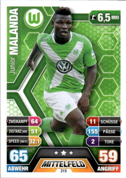 Junior Malanda VfL Wolfsburg 2014/15 Topps MA Bundesliga #315