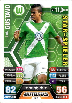 Luiz Gustavo VfL Wolfsburg 2014/15 Topps MA Bundesliga Star-Spieler #316