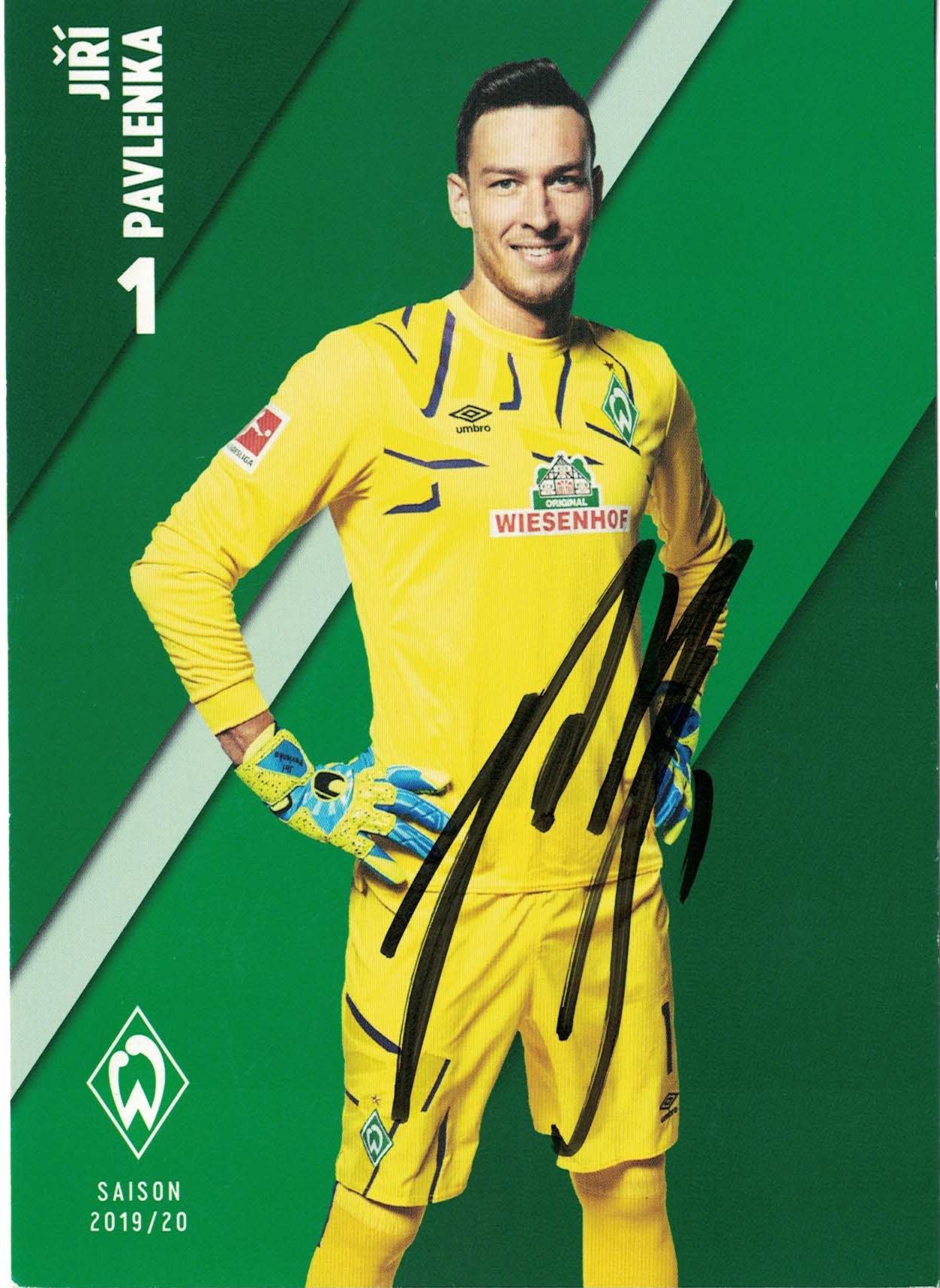 Jiri Pavlenka Werder Bremen 2019/20 Podpisova karta autogram