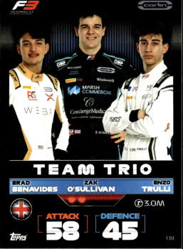 Brad Benavides, Zak O'Sullivan & Enzo Trulli Carlin Topps F1 Turbo Attax 2022 F3 Team Trios #130