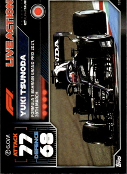 Yuki Tsunoda Scuderia AlphaTauri Topps F1 Turbo Attax 2022 F1 Live Action 2021 #181