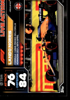Lando Norris McLaren Topps F1 Turbo Attax 2022 F1 Live Action 2021 #186