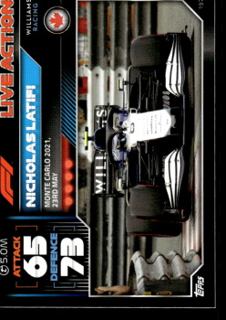 Nicholas Latifi Williams Topps F1 Turbo Attax 2022 F1 Live Action 2021 #197