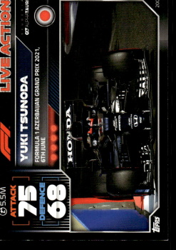 Yuki Tsunoda Scuderia AlphaTauri Topps F1 Turbo Attax 2022 F1 Live Action 2021 #200