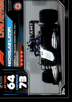 Nicholas Latifi Williams Topps F1 Turbo Attax 2022 F1 Live Action 2021 #222