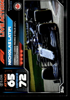 Nicholas Latifi Williams Topps F1 Turbo Attax 2022 F1 Live Action 2021 #227